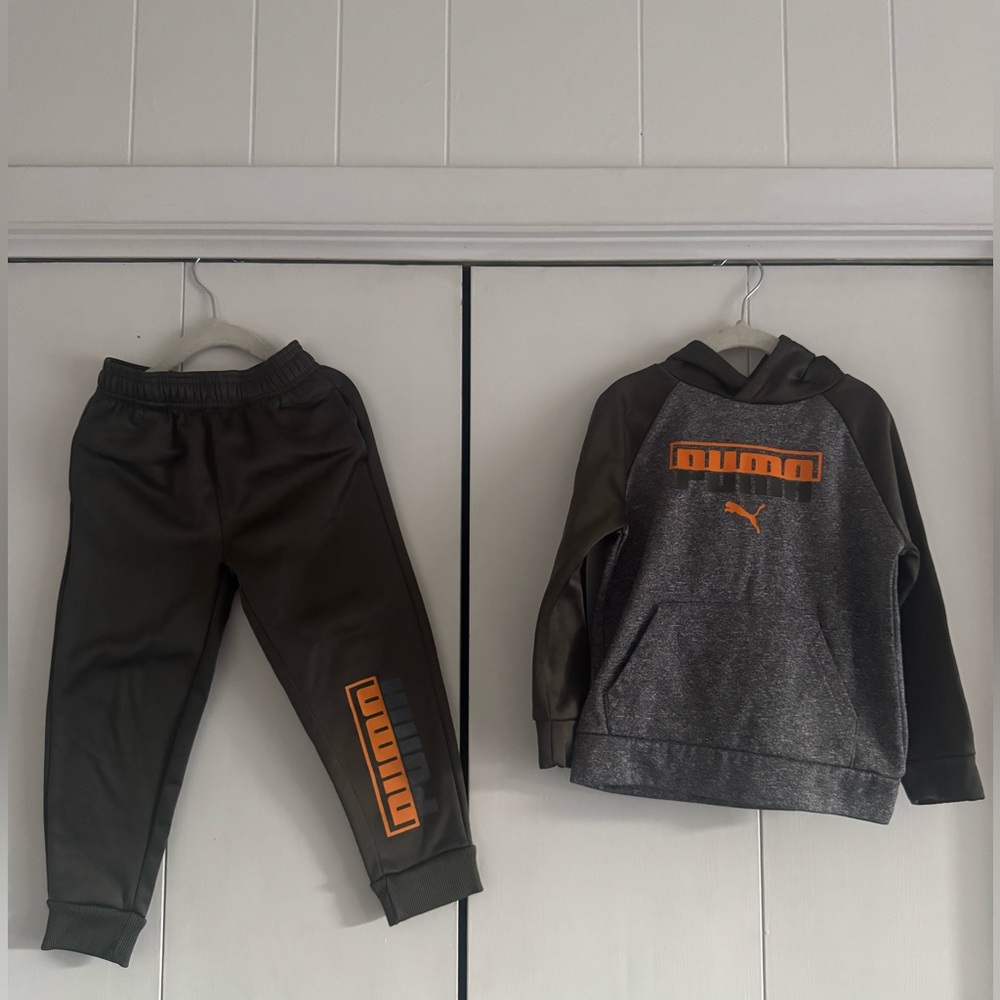 Boys Puma Matching Sweatsuit – Smokey Grey & Olive Green, Size 5